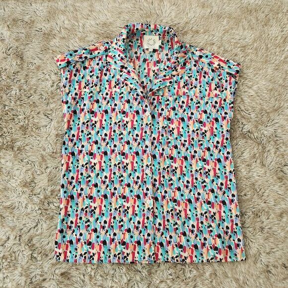 Lili Sidonio Sleeveless Button Down Blouse Colorful Abstract Print Size Small - Picture 1 of 11